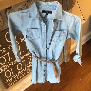 DKNY Light Blue Denim Dress with Tan Belt